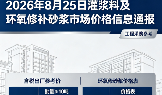 永胜2026年8月25日灌浆料及环氧修补砂浆市场价格信息通报